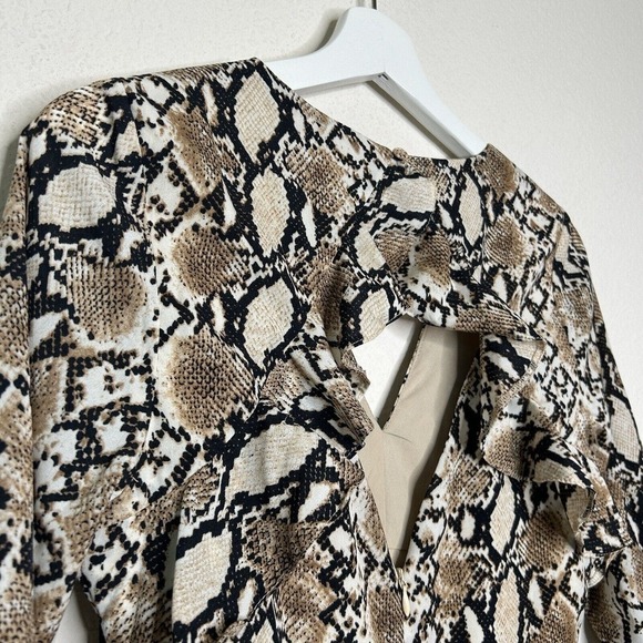 Scully Snakeskin Ruffle Open Back 3/4 Sleeved Tan Dress S - Picture 10 of 13